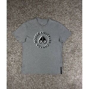 Moose Knuckles Graphic Logo Short Sleeve Gray T-Shirt Men's Small